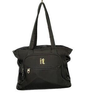 IT Luggage Weekender Traveler Tote Laptop Bag Double Handles Front Pockets Black